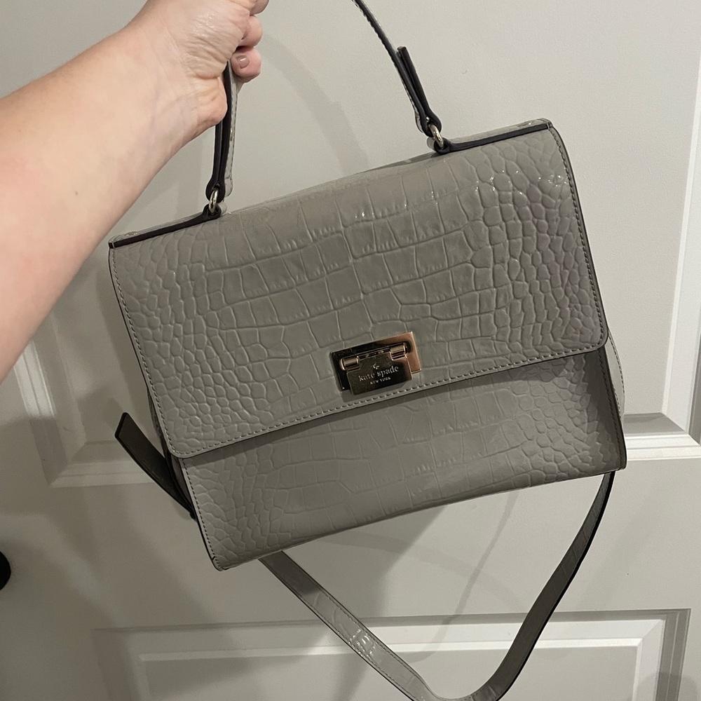 Kate Spade Gray Crocodile Embossed Handbag